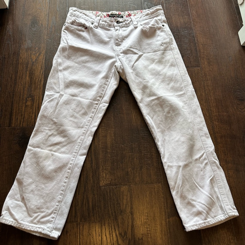 Y2K Polo Jeans Company Ralph Lauren- White Maddy Cropped Distressed Jeans- Sz 28
